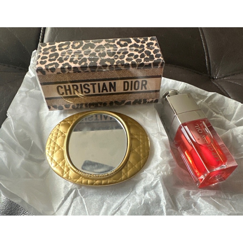 Dior Parfums Animal Mitzah‎ Lipstick Holder Cherry Glow Oil Gold Open Mirror Set